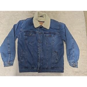 Original Delux Blue Denim Jacket With Fur Lining Mens XL